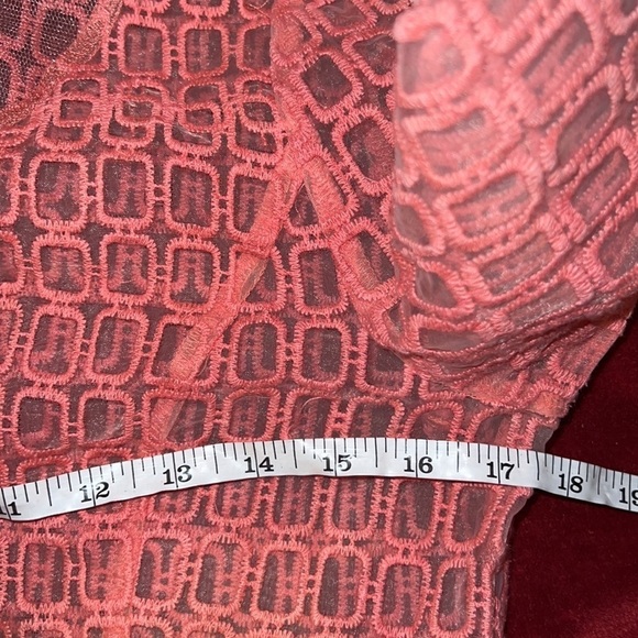 Gracia peach  sheer embroidered collar peplum blouse Sz M - Picture 9 of 13